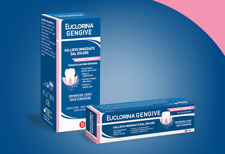 Confezioni di Euclorina gengive nelle formule collutorio e gel