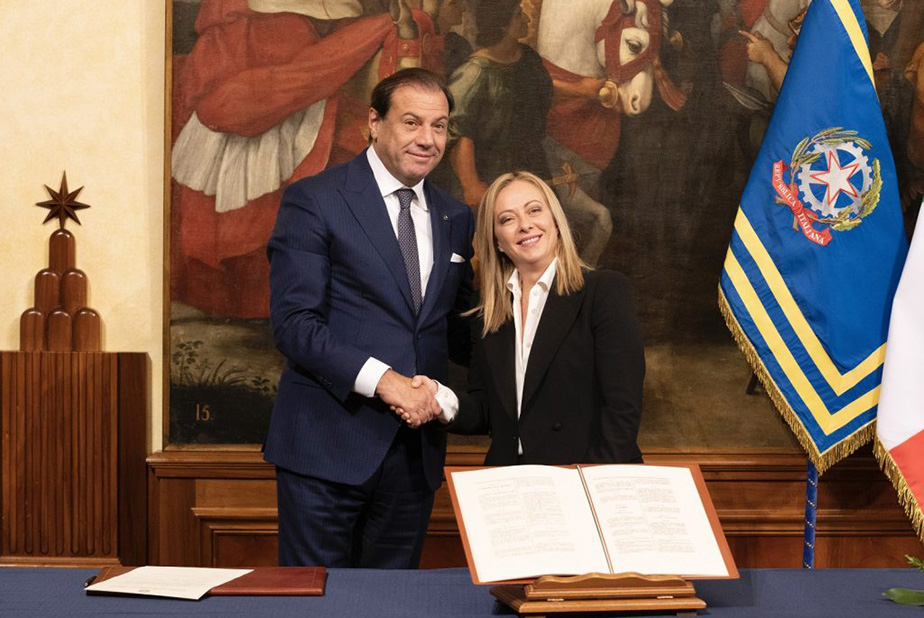 Viceministro dell'economia Maurizio Leo e Giorgia Meloni